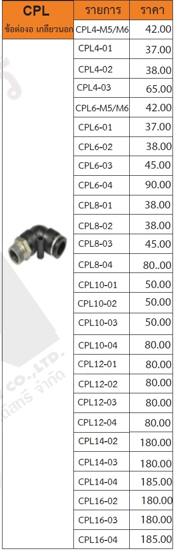 ข้อต่อทองเหลือชุบนิเกิล รุ่น CPL ข้อต่องอ เกลียวนอก