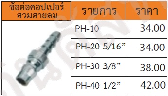 ข้อต่อคอปเปอร์ สวมสายลม รุ่น PH