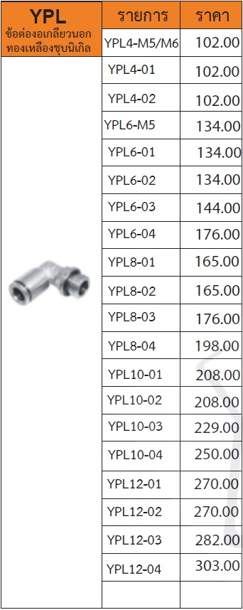 ข้อต่องอเกลียวนอก ทองเหลืองชุบนิเกิล รุ่น YPL